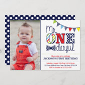 ONEderful誕生日招待状と写真 招待状 (正面/裏面)