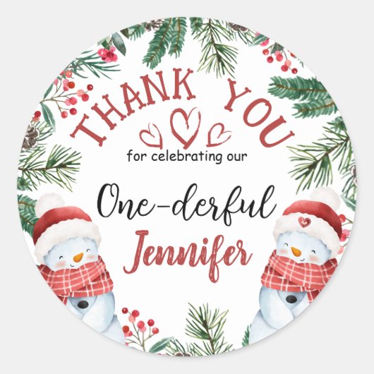 ONEderful雪だるまクリスマス1st誕生日ありがとう ラウンドシール (正面)