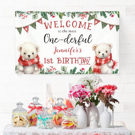 ONEderful | かわいいクマのクリスマス1歳の誕生日パーティー 横断幕