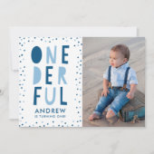 Onederful | 写真入り1歳の誕生日パーティー招待状 招待状 (正面)
