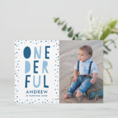 Onederful | 写真入り1歳の誕生日パーティー招待状 招待状 (スタンド正面)