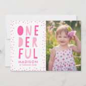 Onederful | 写真入り1歳の誕生日パーティー招待状 招待状 (正面)