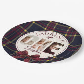 OneDerful 1st Birtdhay Burgundy Classic Plaid ペーパープレート (アングル)