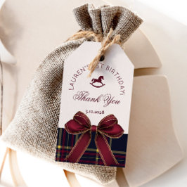 OneDerful 1st Birthday Bow Plaid Vintage Thank you ギフトタグ