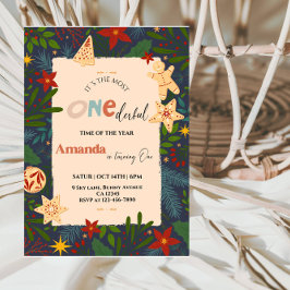 Onederful 1st Birthday Boy - Blue and Gold Winter  招待状