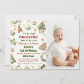 Onederful 1th誕生日クッキーのクリスマスフォト 招待状 (正面)