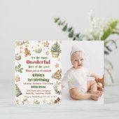 Onederful 1th誕生日クッキーのクリスマスフォト 招待状 (スタンド正面)