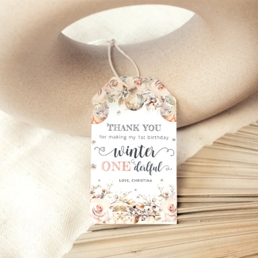 ONEderful 1th誕生日ピンク冬ワンダーランド ギフトタグ