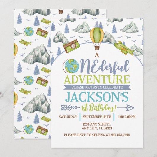 Onederful Adventure 1st Birthday招待状 招待状 (正面/裏面)