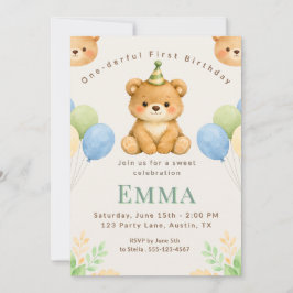 Onederful Bear First Birthday Party Invitation 招待状