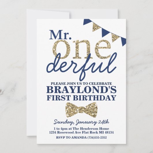 Onederful Blue氏と金ゴールドファースト誕生日Invitati 招待状 (正面)