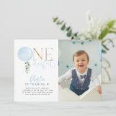 ONEderful Blue Balloon Boys 1st Birthday写真 招待状 (スタンド正面)