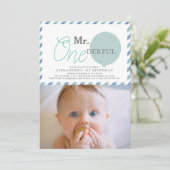 ONEderful Blue Balloon Photo 1st Birthday 招待状 (スタンド正面)