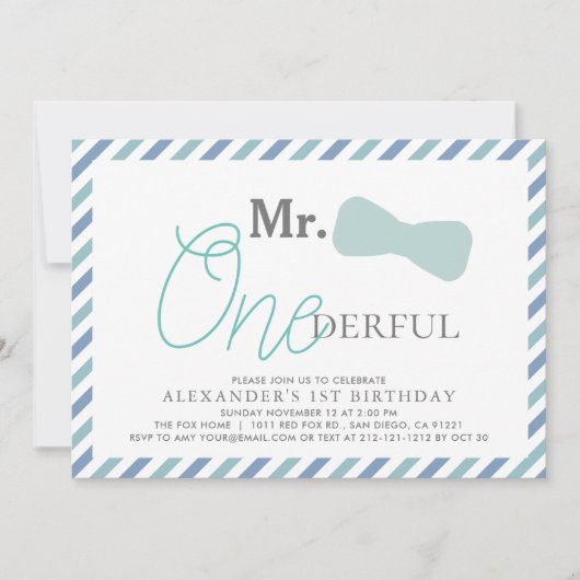 ONEderful Boy Blue 1st Birthday 招待状 (正面)