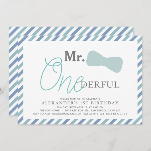 ONEderful Boy Blue 1st Birthday 招待状 (正面/裏面)