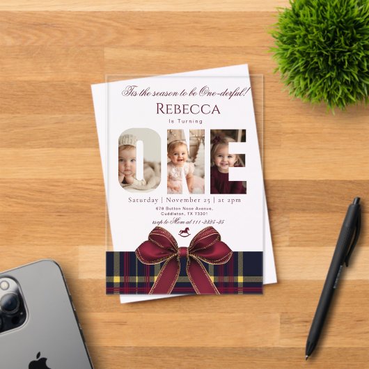 Onederful Girl 1st Birthday Photo Preppy Holiday  アクリル招待状 (インサイチュ (招待状))