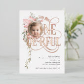 Onederful girl 1st birthday Wildflower photo金ゴールド 箔招待状 (立ち正面)