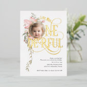 Onederful girl 1st birthday Wildflower photo金ゴールド 箔招待状 (立ち正面)