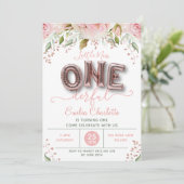 Onederful Girls Pink Balloon 1st Birthday 招待状 (スタンド正面)