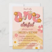 Onederful groovy one retroデイジー誕生日 招待状 (正面)