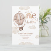 ONEderful Hot Air Balloon Boho最初の1歳の誕生日 招待状 (スタンド正面)