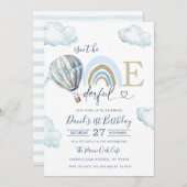 Onederful Hot Air Balloon Boy 1st Birthday 招待状 (正面/裏面)