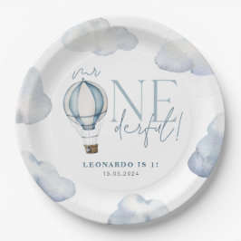 ONEderful Hot Air Balloon Boy 1st Birthday Blue ペーパープレート