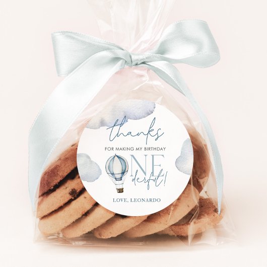 ONEderful Hot Air Balloon Boy 1st Birthday Blue ラウンドシール