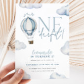 ONEderful Hot Air Balloon Boy 1st Birthday Blue 招待状