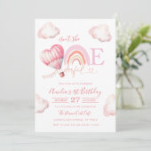 Onederful Hot Air Balloon Pink Girl 1st Birthday 招待状 (スタンド正面)