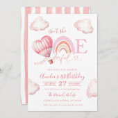 Onederful Hot Air Balloon Pink Girl 1st Birthday 招待状 (正面/裏面)