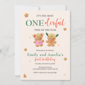 Onederful Joint Christmas Twins 1st Birthday 招待状 (正面)