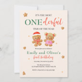 Onederful Joint Christmas Twins 1st Birthday 招待状 (正面)