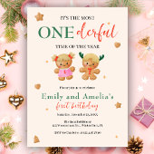 Onederful Joint Christmas Twins 1st Birthday 招待状