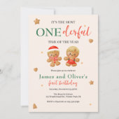 Onederful Joint Christmas Twins Boys 1st Birthday 招待状 (正面)