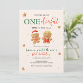 Onederful Joint Christmas Twins Boys 1st Birthday 招待状 (スタンド正面)