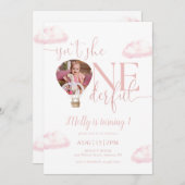 Onederful Photo Hot Air Balloon Girl 1st誕生日 招待状 (正面/裏面)