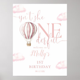 Onederful Pink Balloon Girl 1st Birthday Welcome ポスター