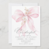 Onederful Pink Bow女の子1st Birthday 招待状 (正面)