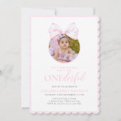 Onederful Pink Girl 1st誕生日招待状 招待状 (正面)