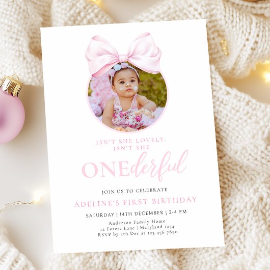 Onederful Pink Girl 1st Birthday Invitations 招待状