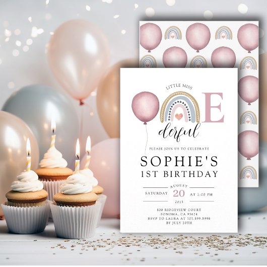 Onederful Rainbow Girl's 1st Birthday 招待状