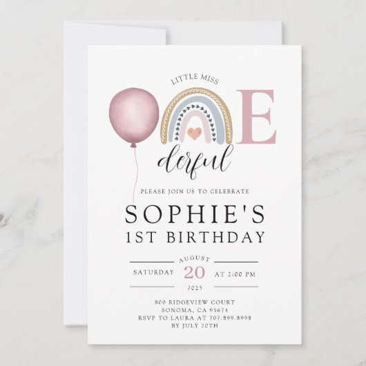 Onederful Rainbow Girl's 1st Birthday 招待状 (正面)