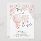 Onederful Teddy Hot Air Balloon 1st Birthday 招待状 (正面)