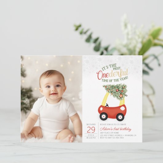 OneDerful Time Of The Yearフォトカー1st誕生日 招待状 (スタンド正面)