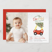 OneDerful Time Of The Yearフォトカー1st誕生日 招待状 (正面/裏面)