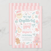 Onederful Time Of The Year Christmas Bow Birthday 招待状 (正面/裏面)