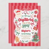 Onederful Time Of The Year Christmas Bow Birthday 招待状 (正面/裏面)