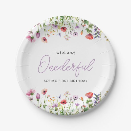 Onederful Wildflower First Birthday Paper Plate ペーパープレート (正面)