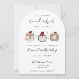 Onederful Winter Animals First Birthday Invitation 招待状